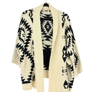 \Womens Southwestern Aztec Open Front Chunky Cardigan Cream Black Size L Western